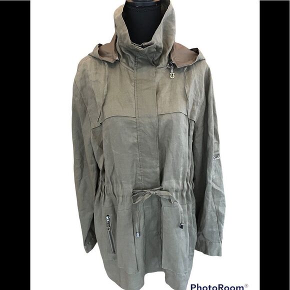 New with tags green PULI Ramie drawstring waist Safari style jacket , size XL - Picture 1 of 9